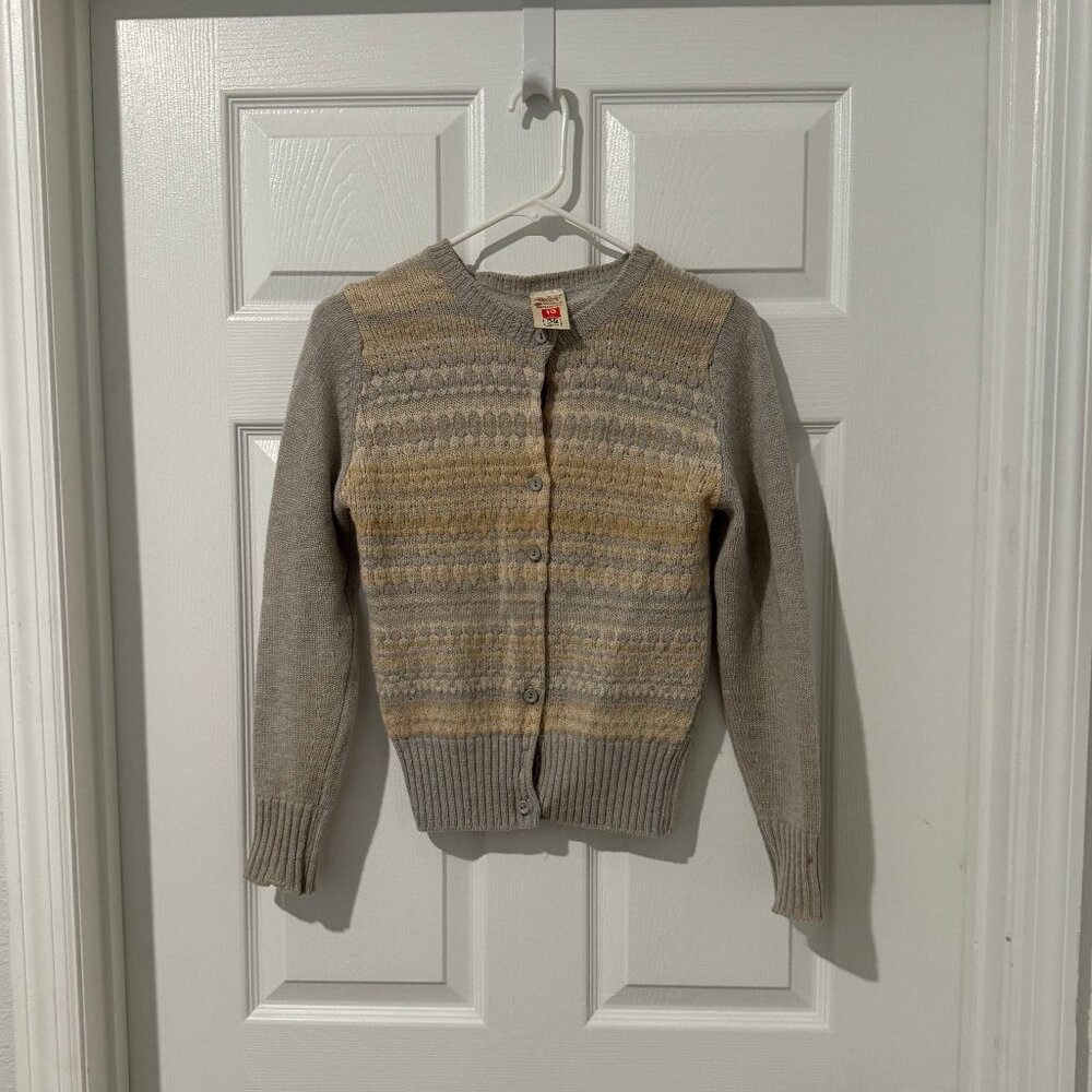 St. Michael Vintage 70s Wool Grey Button Up Cardigan Sweater Sz GB 10 (for 32”)